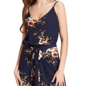 Italia Moda Floral A-Line Sleeveless Belted Lace Trim Mini Dress